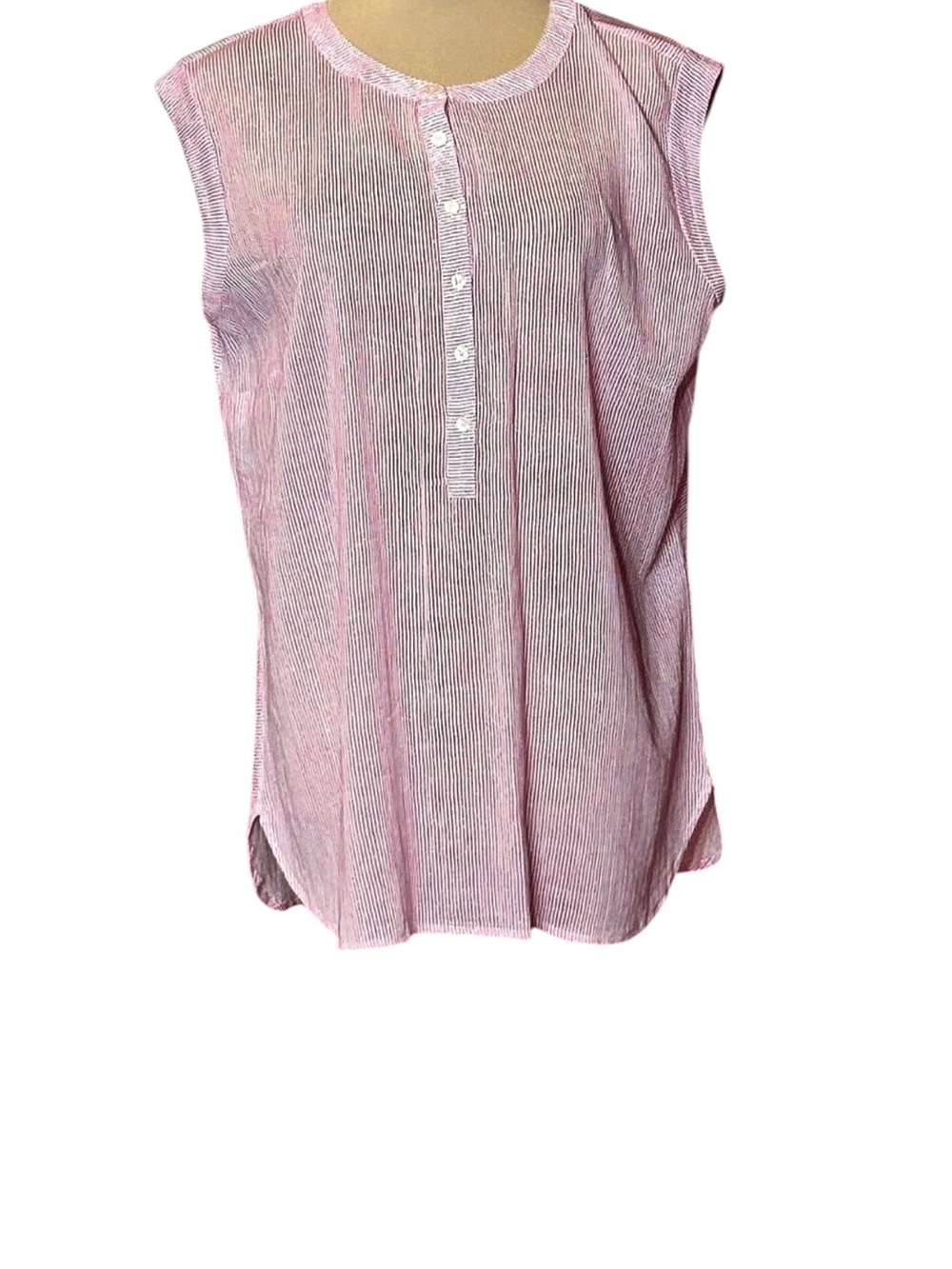 Talbots Striped Cotton Top in Pink & White Size Large